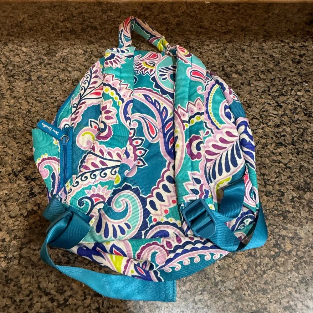 Vera Bradley Teal Purple Paisley Canvas Backpack‎ Front Zip Pocket Adjustable